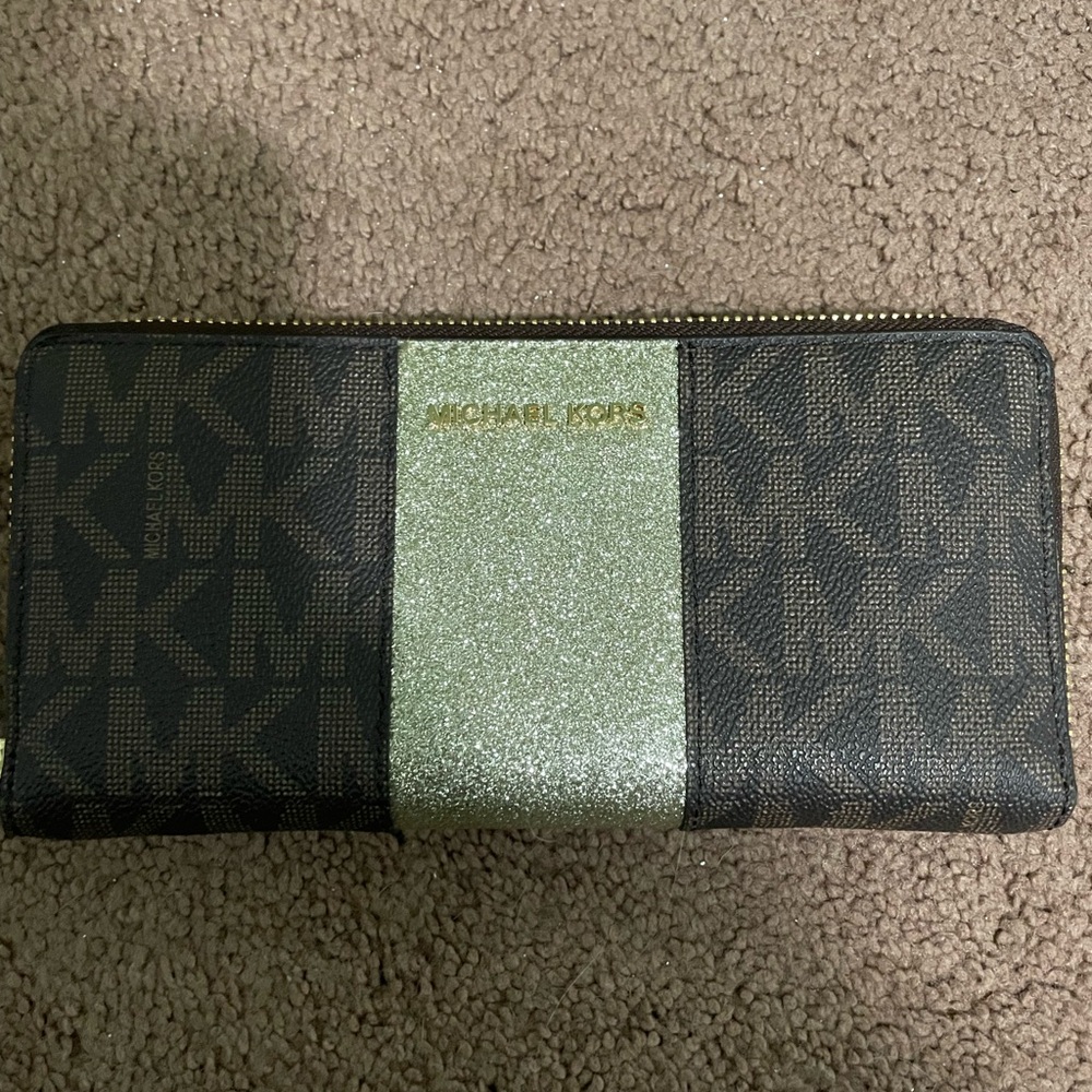 Michael Kors Brown and Gold Glitter Wallet